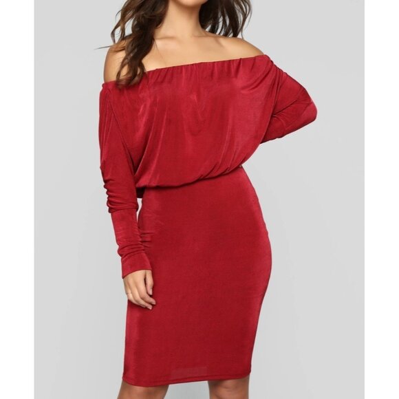 Fashion Nova Red Off-The-Shoulder Draped Dress X-Large Sexy Stretch Club party - Picture 3 of 9
